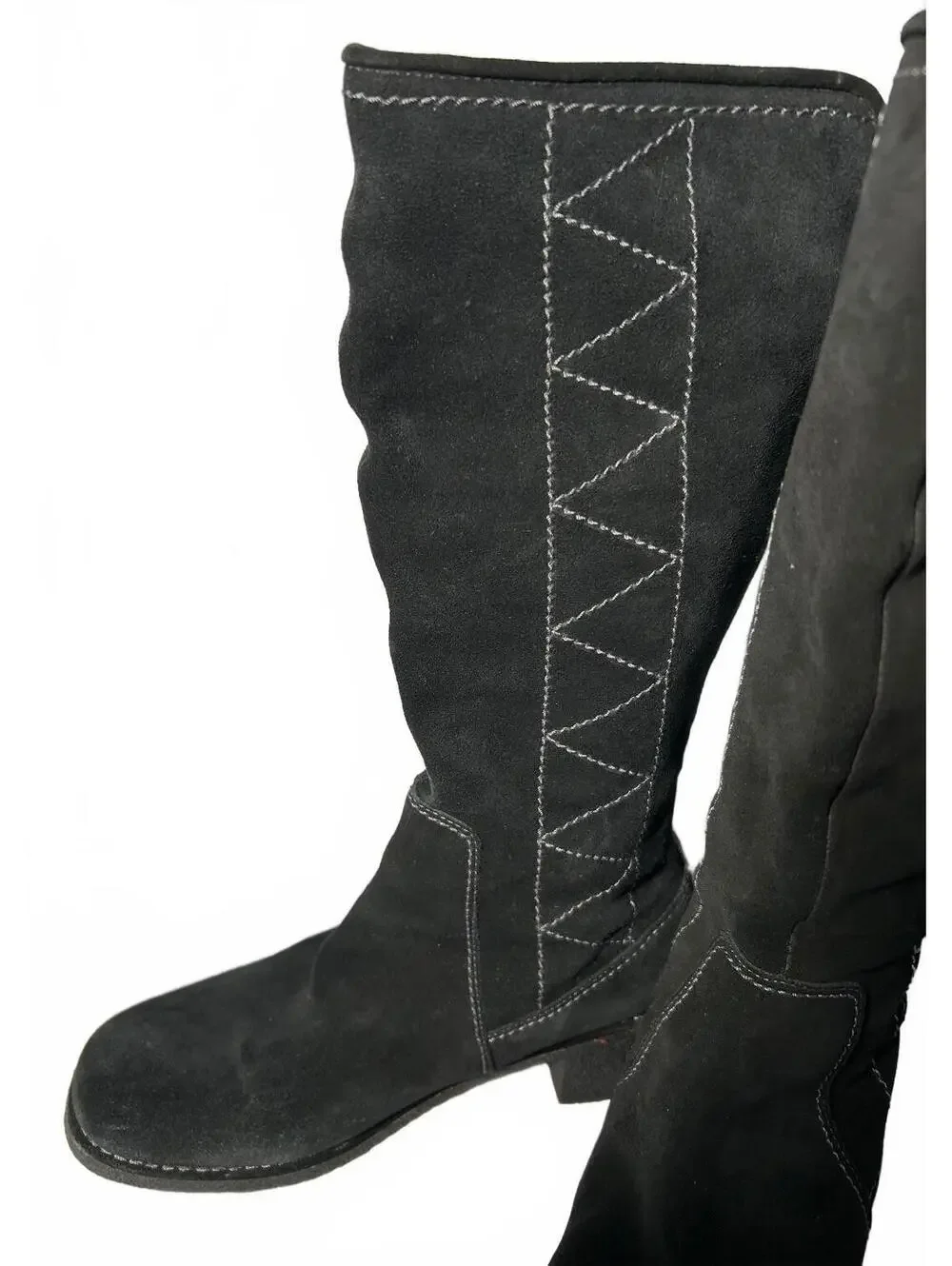 Nickels Soft Black Suede Knee High Boots 8.5M Zip Fleece and Aztec lining